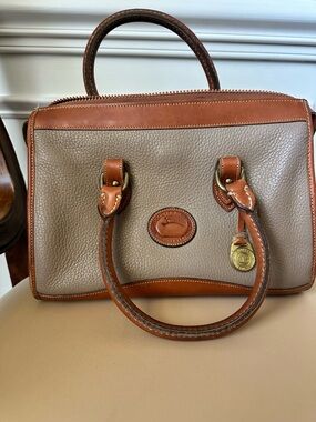 Dooney & Bourke Pebbled Leather Satchel - Taupe and Brown Trim